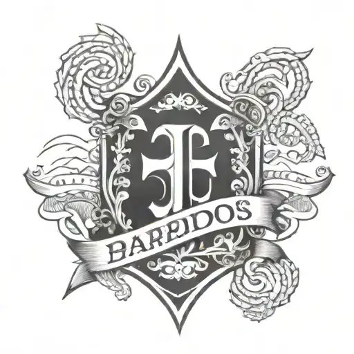 barbados trident emblem over Boston "B"  tattoo design idea