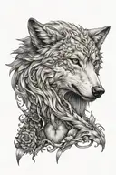 malenia from elden ring with a wolf in the background tattoo design idea