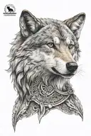 malenia from elden ring with a wolf in the background tattoo design idea