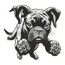 A stylized silhouette of a boxer dog doing a sports activity like running or playing fetch tattoo design idea