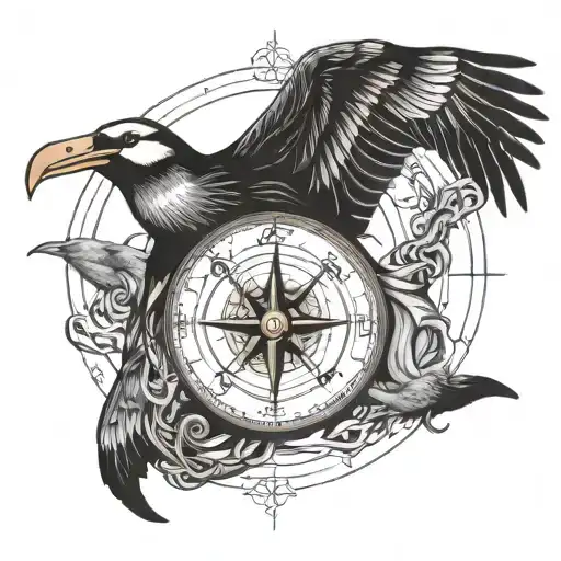 albatross bird compass intertwined tattoo design idea