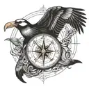 albatross bird compass intertwined tattoo design idea