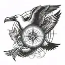 albatross bird compass intertwined tattoo design idea