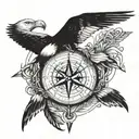 albatross bird compass intertwined tattoo design idea