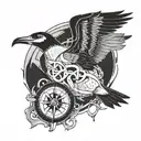 albatross bird compass intertwined tattoo design idea