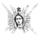 virgen de Guadalupe, San Judas, and Jesus on a cross with Mexico flag background tattoo design idea