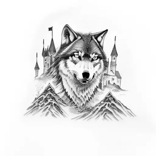 A gothic-inspired tattoo featuring a mysterious castle with wolves howling at the moon tattoo design idea