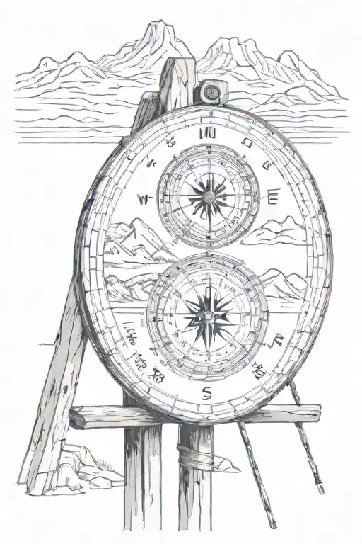 footpath sign compass mountains reflected tattoo design idea