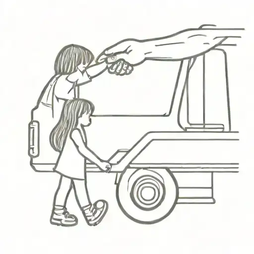 daughter holding dads hand mack  truck driver tattoo design idea