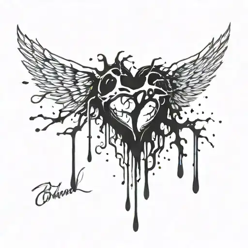heart break, violent, sad, blood dripping tattoo design idea