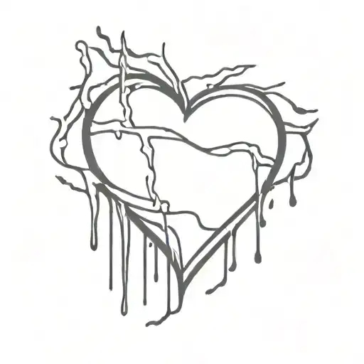 heart break, violent, sad, blood dripping tattoo design idea