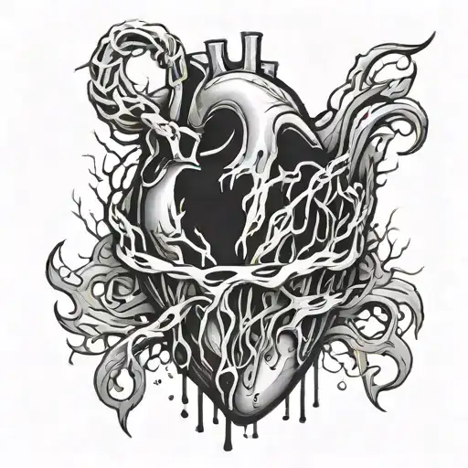 heart break, violent, sad, blood dripping tattoo design idea