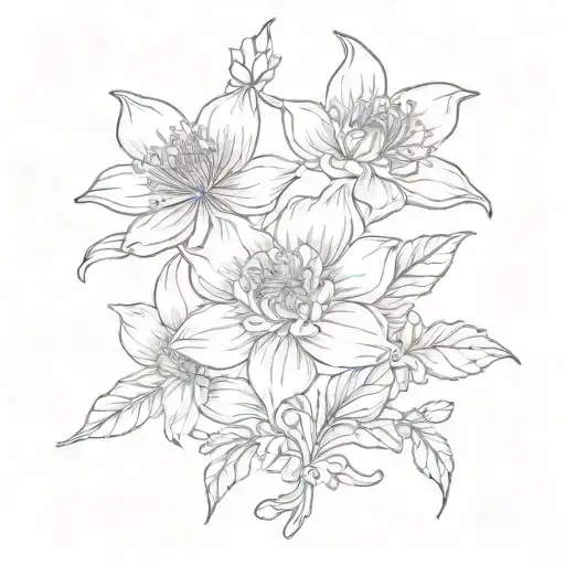 February, May, June, December birth flower blooming tattoo design idea