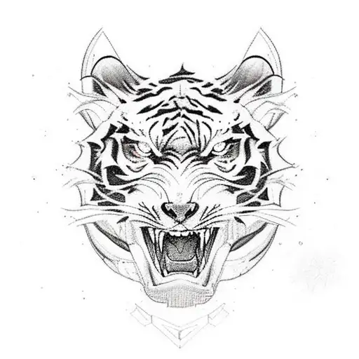 Combine the client's love for video games and sabertooth tigers by creating a sketch-style tattoo of a fierce tiger with video game-inspired elements like health bars or power-ups tattoo design idea