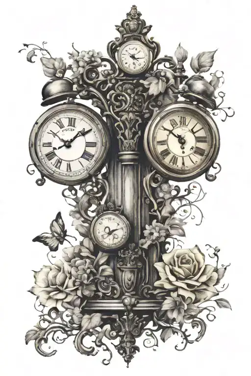 The Rostockgriffin carring two clocks. One female clock the time 1:03, and a male clock the time 4:36 tattoo design idea