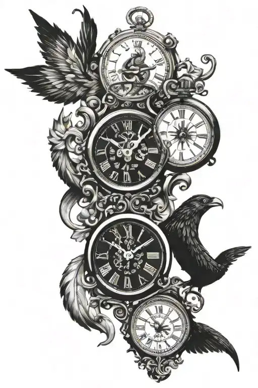 The Rostockgriffin carring two clocks. One female clock the time 1:03, and a male clock the time 4:36 tattoo design idea