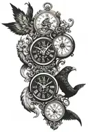 The Rostockgriffin carring two clocks. One female clock the time 1:03, and a male clock the time 4:36 tattoo design idea