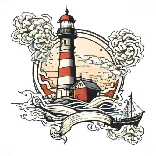 lighthouse guiding ships tattoo design idea
