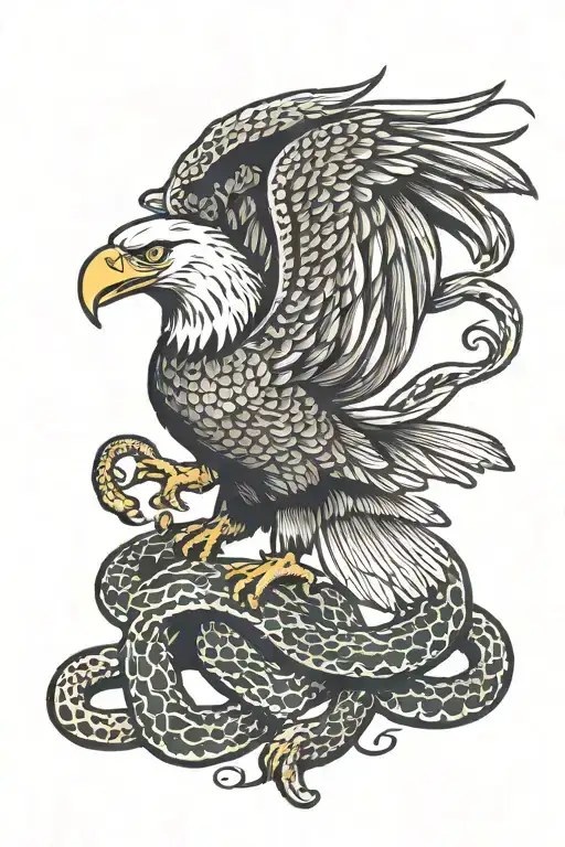 eagle fighting a snake and American flag intertwined tattoo design idea