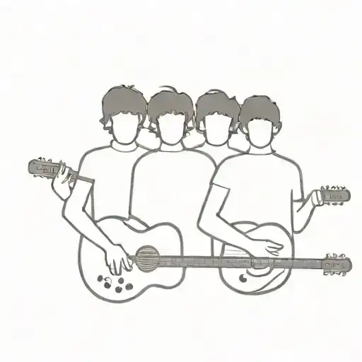 A minimalist tattoo of a silhouette of The Beatles playing guitars, with a subtle nod to their iconic music tattoo design idea