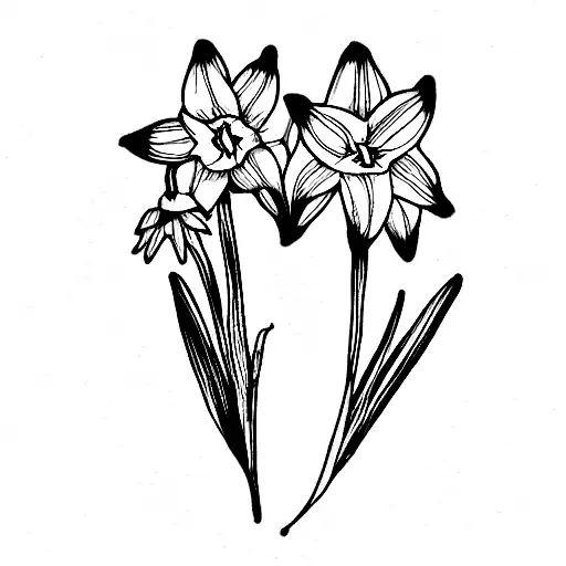 Violet, Daffodil, Daisy, Narcissus, and Lily of the valley flower bouquet  tattoo design idea