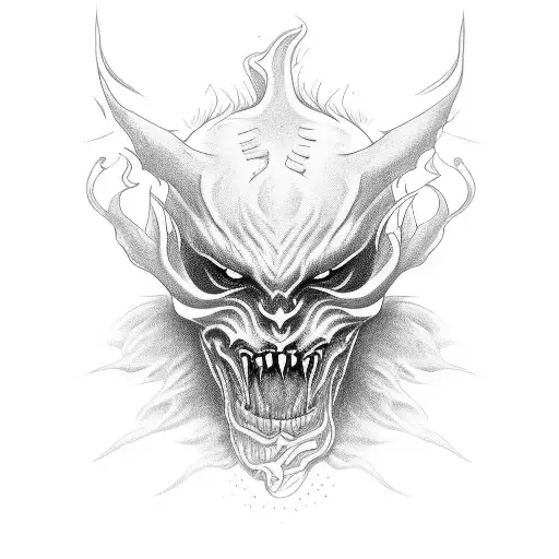 A demonic creature emerging from a black and white smoke tattoo design idea