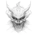 A demonic creature emerging from a black and white smoke tattoo design idea