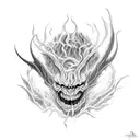 A demonic creature emerging from a black and white smoke tattoo design idea