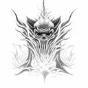A demonic creature emerging from a black and white smoke tattoo design idea