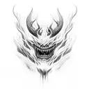A demonic creature emerging from a black and white smoke tattoo design idea