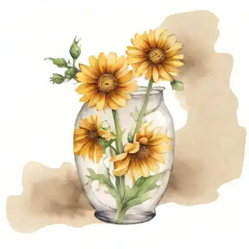 corn marigold  in broken vase tattoo design idea