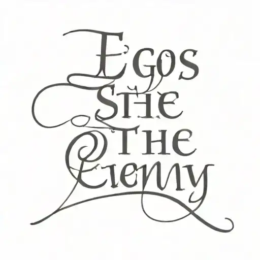"ego is the enemy" in handwriting aligned tattoo design idea