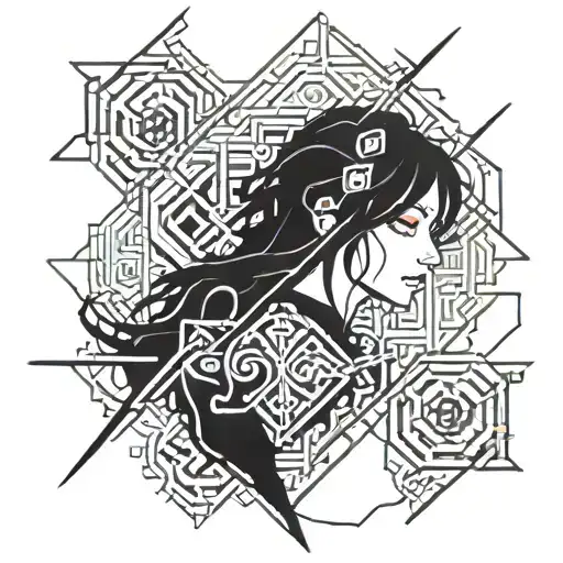 Small, abstract, artistic, demon slayer anime, girl tattoo design idea