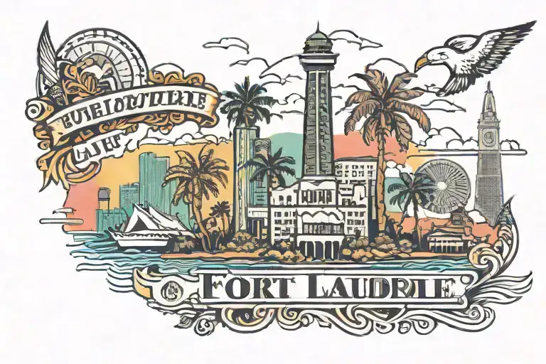 fort lauderdale skyline tattoo design idea