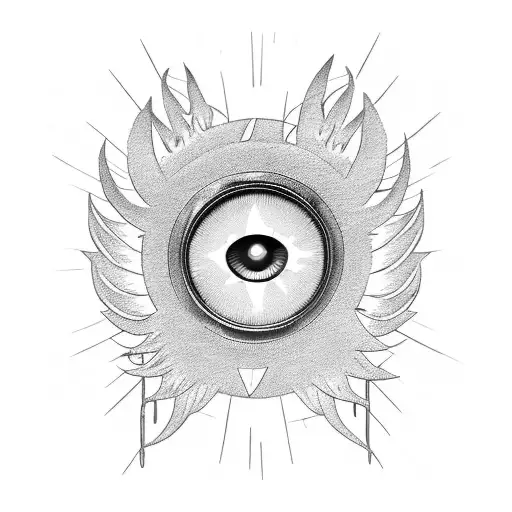 Evil Eye with the sun and angel wings tattoo design idea
