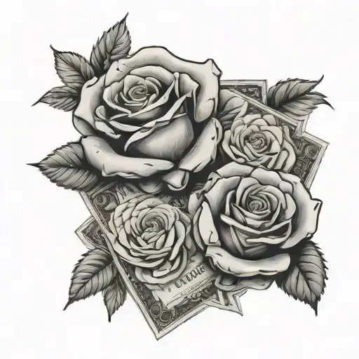 Roses of hundred dollar bills tattoo design idea