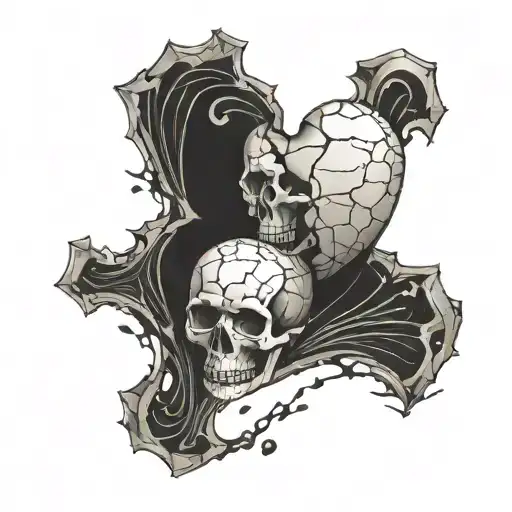 An intricate design of a broken heart with a skull emerging from the cracks, symbolizing the search for love and luck tattoo design idea
