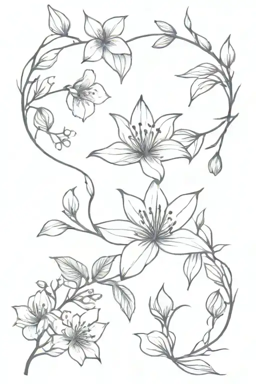 ivy vine, lavender flower, lily flower, cherry blossoms tattoo design idea
