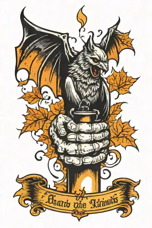  torch in the hands of a bat wings tattoo design idea