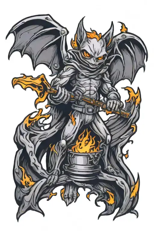  torch in the hands of a bat wings tattoo design idea