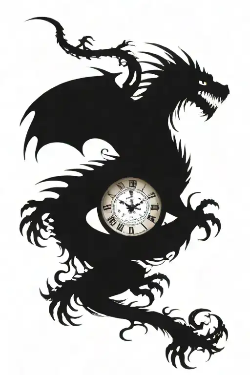 a long dragon and a clock tattoo design idea