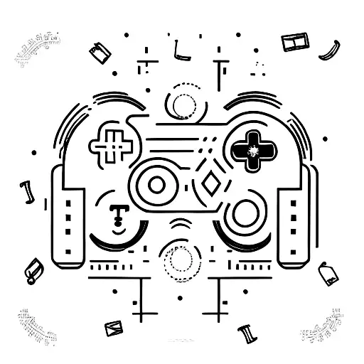 A minimalist tattoo of a gaming controller surrounded by musical notes tattoo design idea