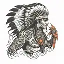 fire indian warrior holding tattoo design idea