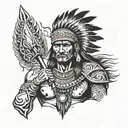 fire indian warrior holding tattoo design idea