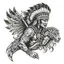 fire indian warrior holding tattoo design idea