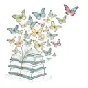 A bookshelf filled with colorful butterflies flying out of the books tattoo design idea