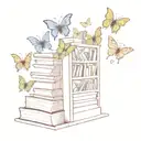 A bookshelf filled with colorful butterflies flying out of the books tattoo design idea