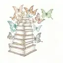 A bookshelf filled with colorful butterflies flying out of the books tattoo design idea