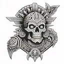 The Aztec god of death in a business suit holding an object that represents mortality  tattoo design idea