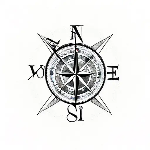 Compass and clock pierced with an arrow tattoo design idea